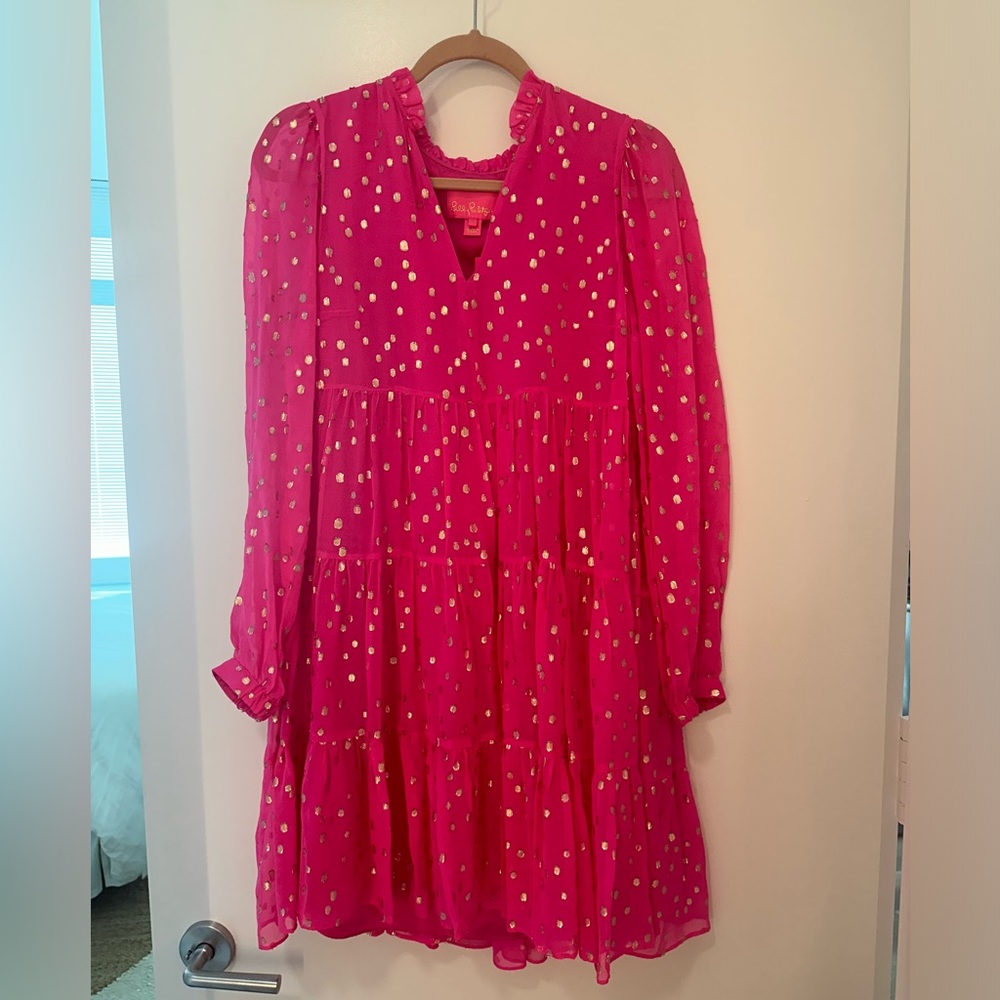 NWT Lilly Pulitzer Pink and Gold Metallic Sarita Dress- size 8